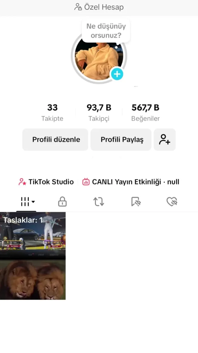 93 BİN TAKİPÇİLİ 567 K BEĞENİLİ TT HESABI